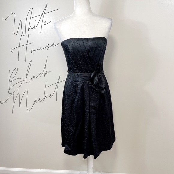 WHITE HOUSE BLACK MARKET Black Polka Dot Strapless 100% Silk Dress - Size 4 - Picture 1 of 10